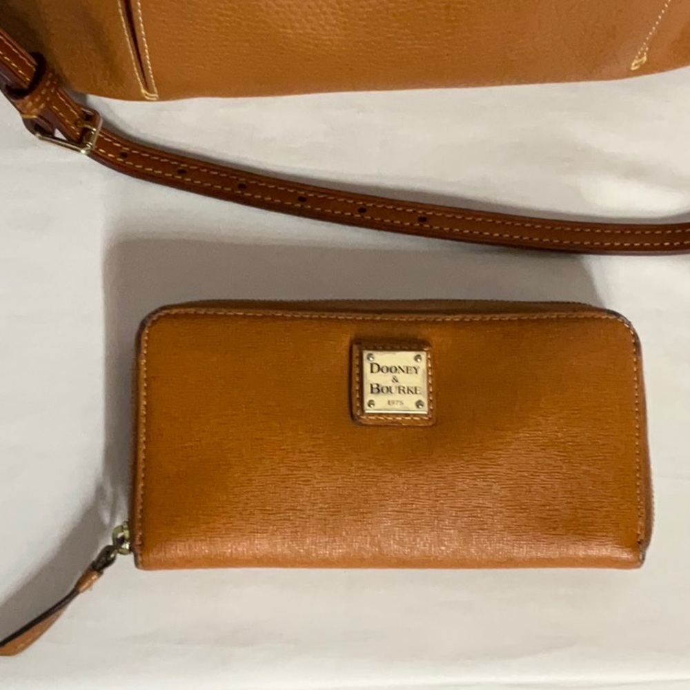 Dooney & Bourke Aubrey Pebble Leather Satchel / Shoulder Bag & Wallet, Caramel - Picture 10 of 16